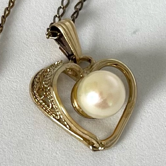 Vintage necklace, 12ktgf pearl heart pendant pearl - Picture 2 of 5